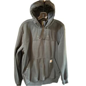 Carhartt Midweight Hoodie Men’s Medium Black 1/4 Zip Pullover Embroidered STAINS